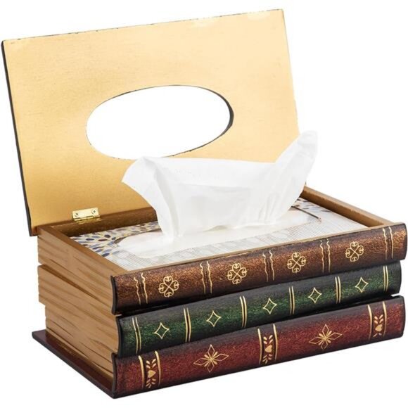 Crafted Classical Retro Wooden Antique Book Tissue Box Cover Rectangular Tissue - Picture 4 of 7